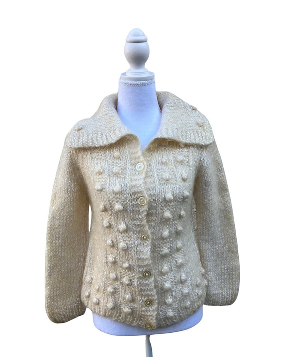 Dreamy Cream Hand Knit Mohair Blend Cardigan. Siz… - image 1