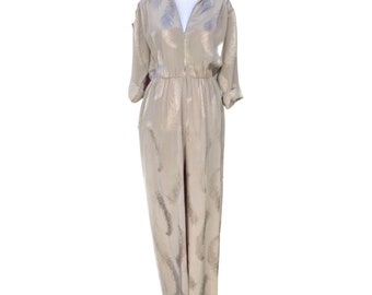 Luxurious Silver Silk Jumpsuit for John Marks by Anne Tyrell size 6