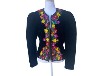 80’s Quilted Velvet Sequin Embelished Jacket by Rick Freeman for Teri Jon.