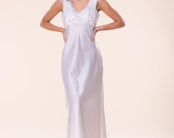 Satin Slip Dress with Lace Trim | Elegant Bridal Nightgown | Old Hollywood Satin Night Dress | The Jenna Slip Dress