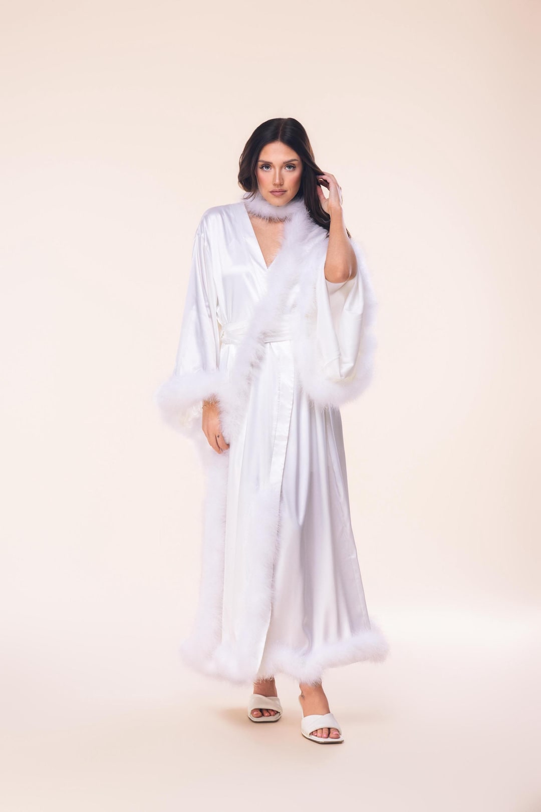 Ostrich Feather Bridal Robe | Satin Luxury Bride Robe | Getting Ready ...