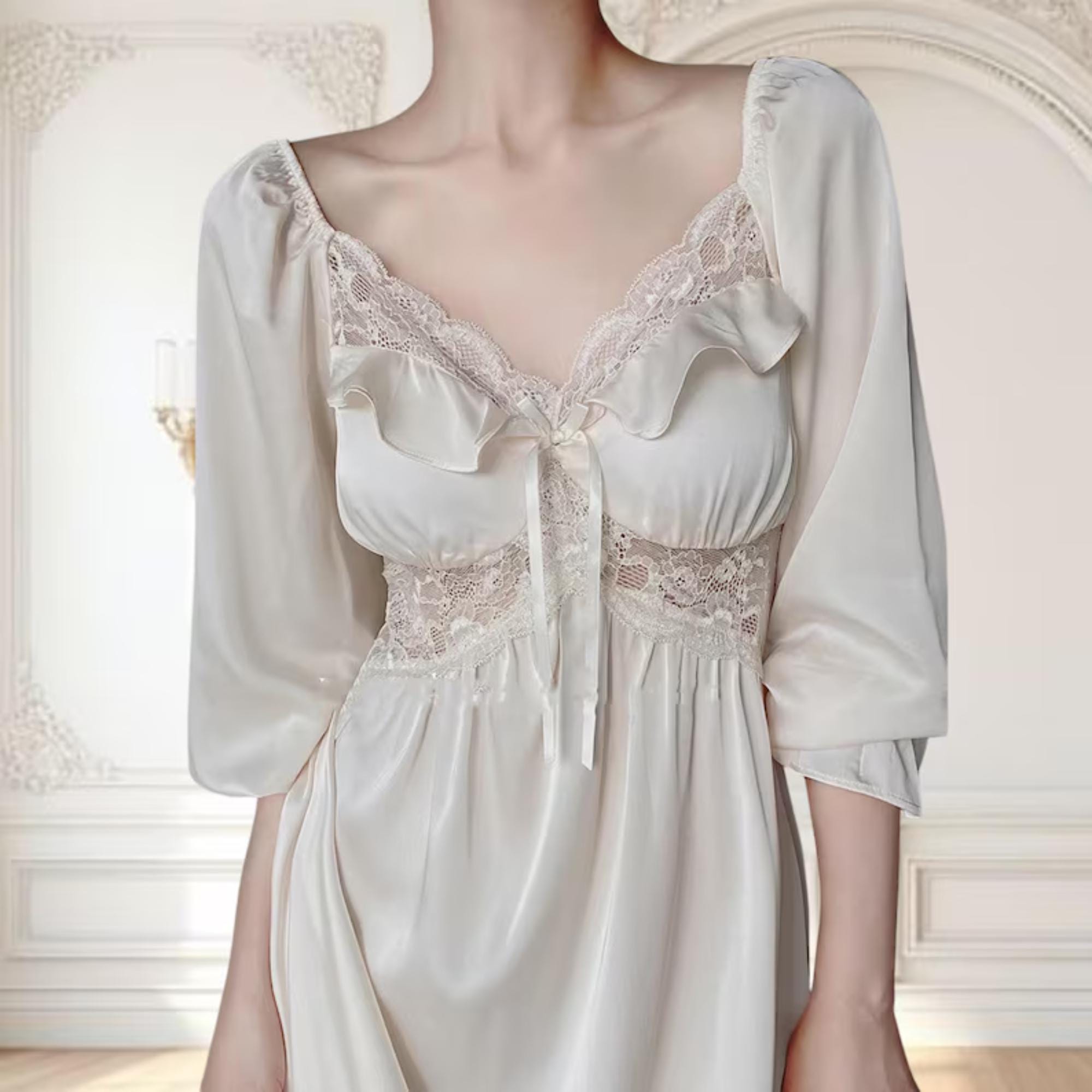 Chemise De Nuit En Satin Coton Manches Longues – Imprimé Décontracté, Robe De Nuit D'été Confortable Pour Femme
