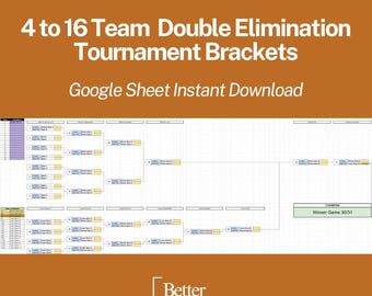 Customizable and Automated Tournament Bracket Template: 4-16 Teams Double Elimination (Google Sheet Digital Download)