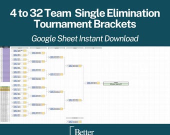 Customizable Tournament Bracket Template: 4-32 Teams Single Elimination (Google Sheet Digital Download)