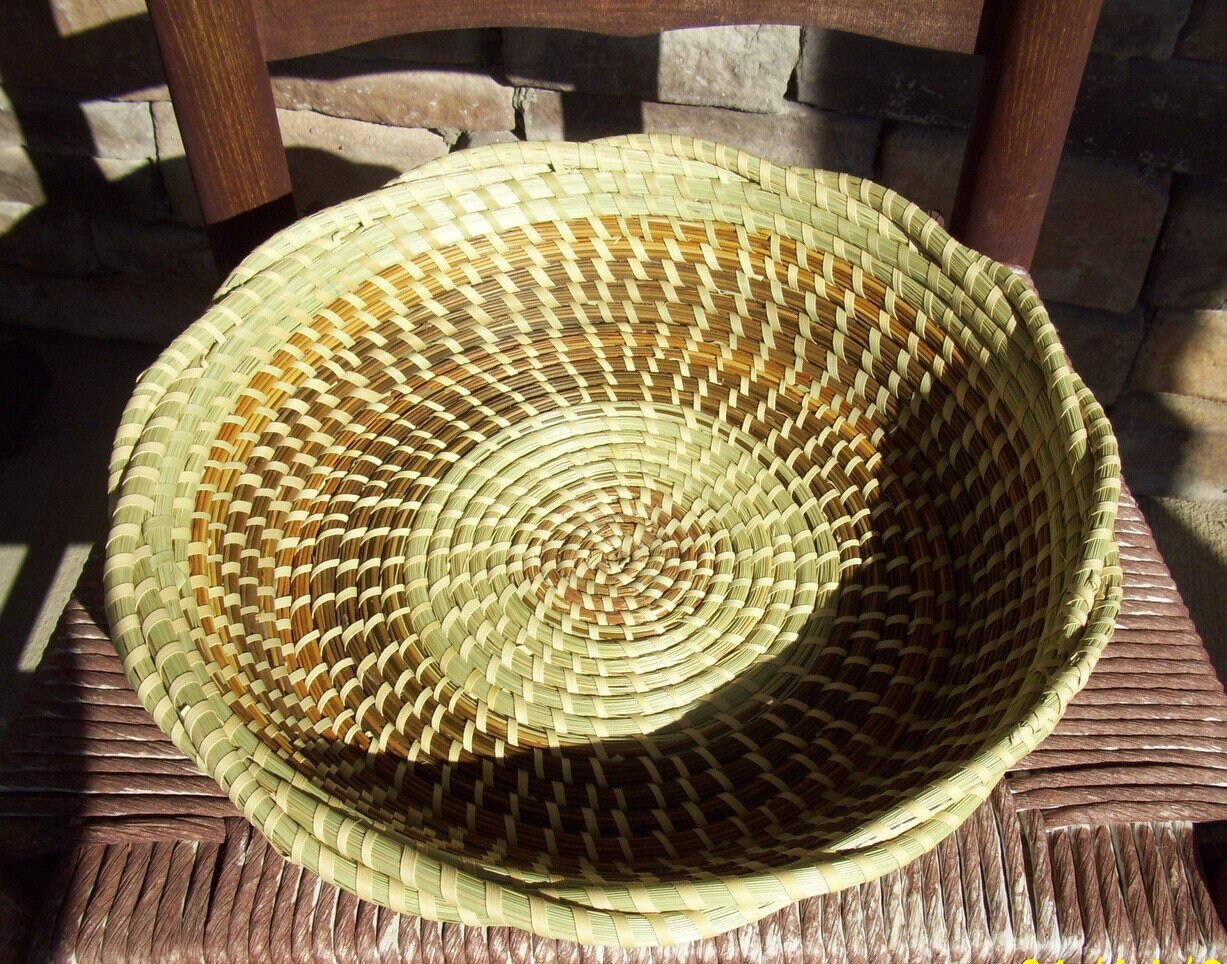 Sweetgrass Braided Round Basket Fanner Etsy
