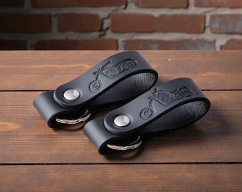 Leather Keychain for Bikers,  Handmade Motorcycle Skull Viking Keychain,  Hot Embossed Car Key Ring,  Gift for Men