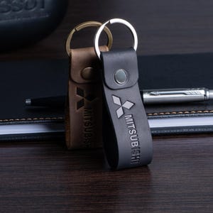 MITSUBISHI Leather Keyring: Full-Grain or Crazy Horse, Custom Car Keychain