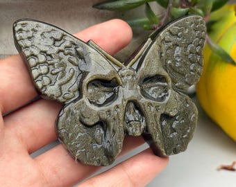Natürlicher goldener Obsidian-Schmetterlings-Schädel, Quarz-Kristallgeschenk, Reiki-Heilung, Hauptdekor 1PC