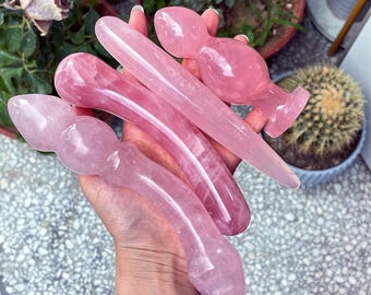 Masajeador de cuarzo rosa natural, varita de cristal de cuarzo tallada, sanación Reiki, regalos de piedras preciosas, 1 unidad.