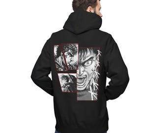 Berserk Enrage Hoodie | Dark Fantasy Anime Streetwear | Guts Battle Fury Manga Sweatshirt Unisex