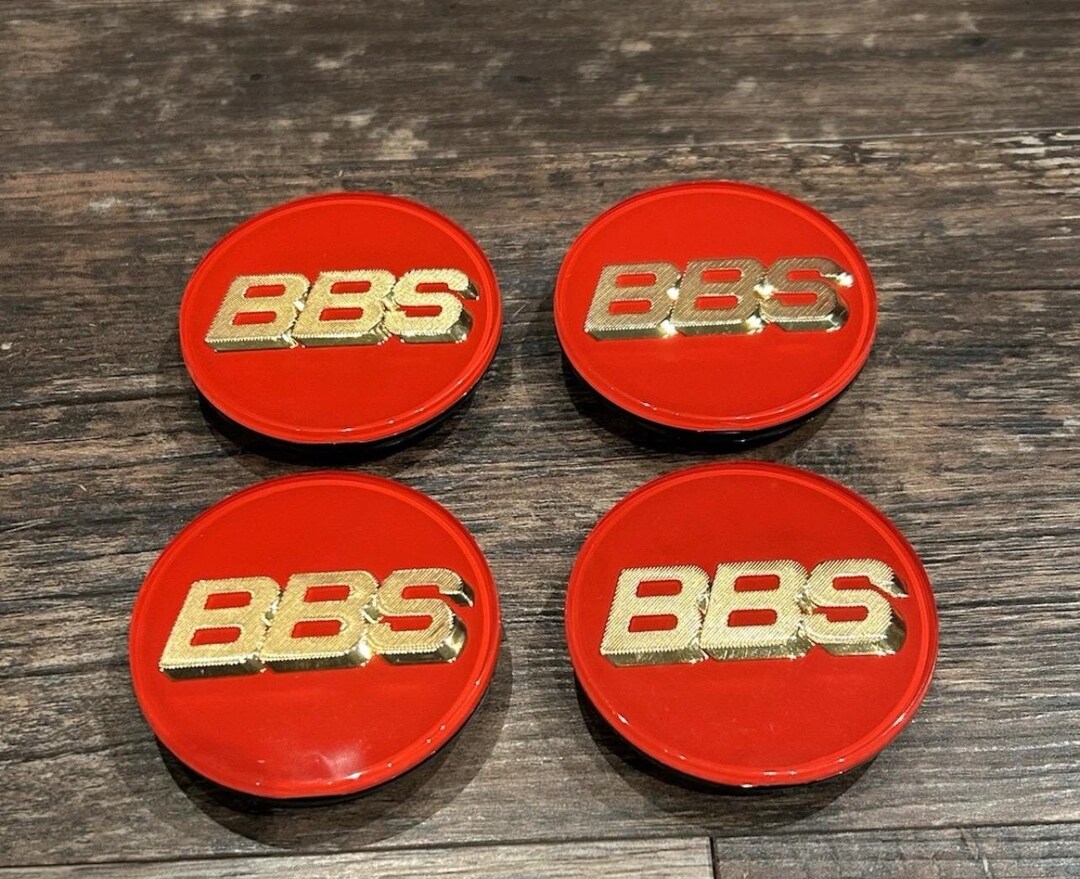 Fits BBS 3D Alloy Wheel Center Cap Set Red & Light Gold Three Prong ...