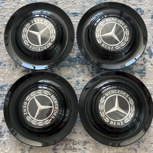 Black Wheels Floating Center Caps XL Hubcap 7.2 Inch For Mercedes-Benz 4PC