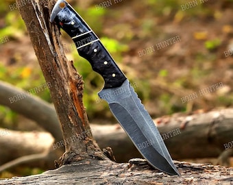 Handmade Carbon Steel Hunting Knife with Ram Horn Handle, Custom Fixed Blade Knife, Unique Collector Knife Gift for Men