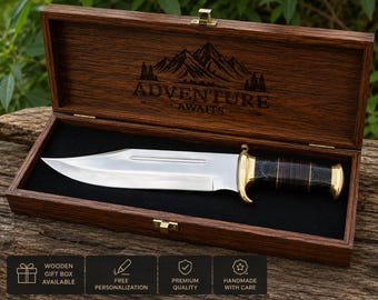 17" Long Handmade Bowie Knife, Stainless Steel Hunting Knife, pakka wood handle Leather Sheath, Custom Gift for Him, Camping gear