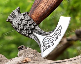 Custom handmade VIKING FENRIR AXE Forged Camping Axe, Personalized gifts for him, functional axe, Birthday gift, gift for dad, hatchet axe