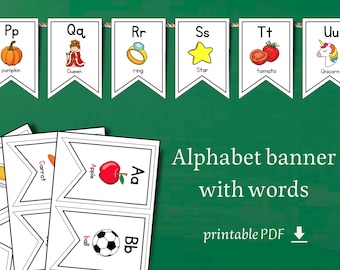 Banner del alfabeto con palabras para aula y jardín de infantes, decoración del aula, banner ABC, banner del alfabeto imprimible, descarga digital