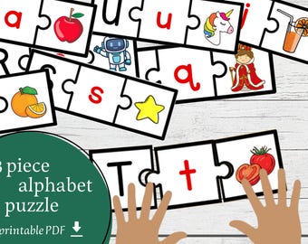 Printable Alphabet Puzzle With Words , Matching Words With Letters, Alphabet Activity For Kids, Montessori Preschool & Kindergarten Activity