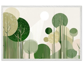 Abstract forest in green and beige with geometric tree shapes - designer poster