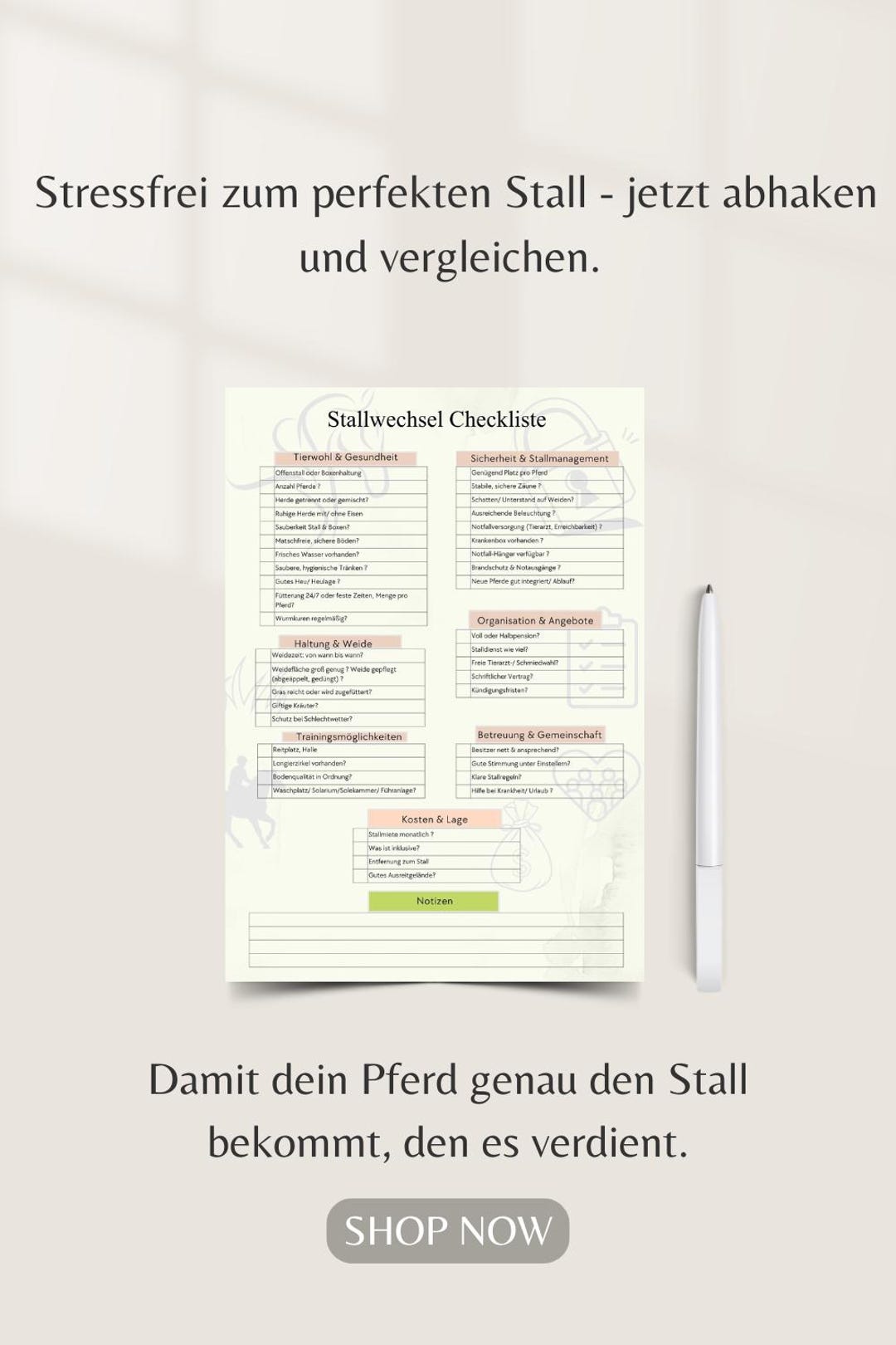 Stable Change Checklist for Horses and Ponies. Available Digitally for ...