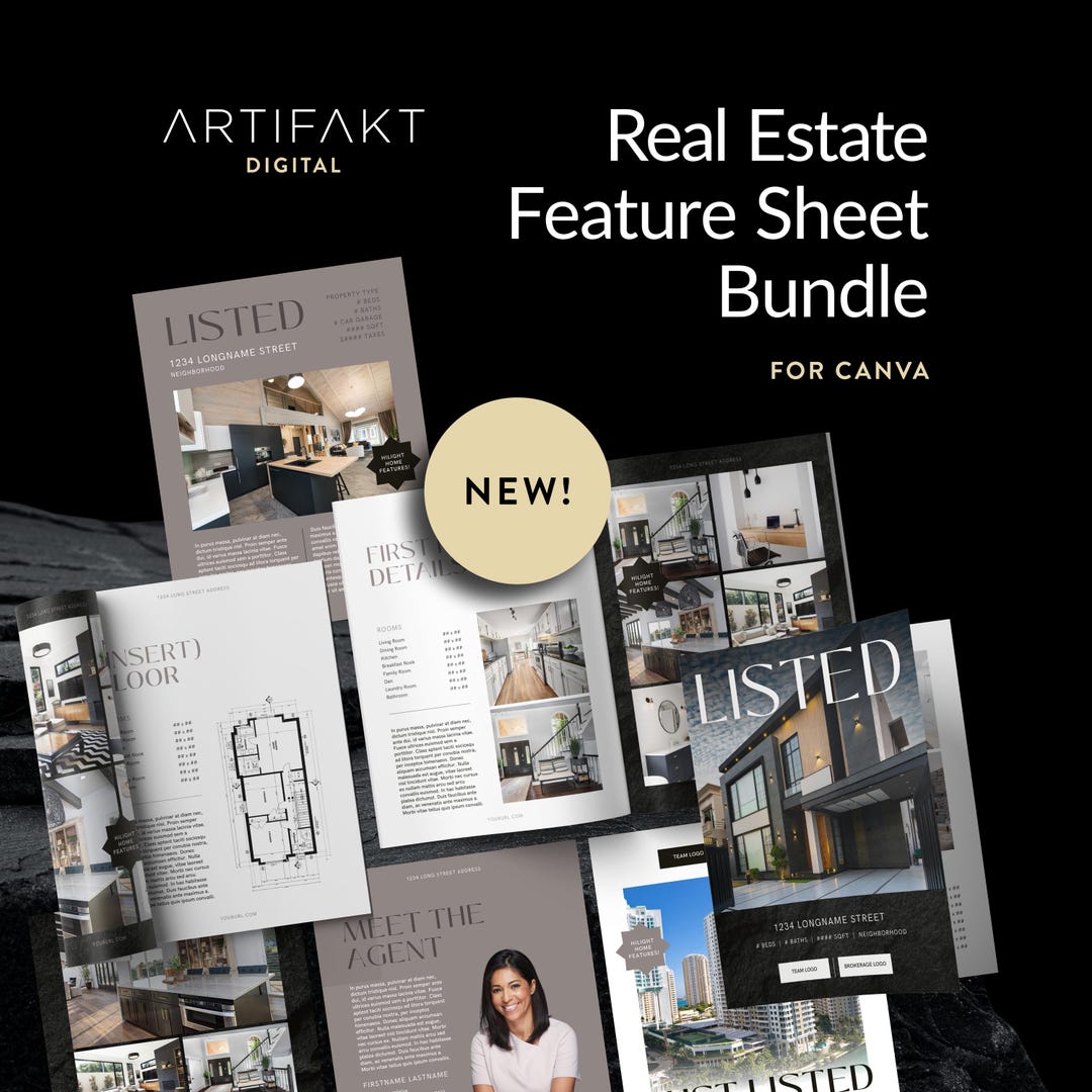 The Real Estate Feature Sheet Template Bundle for Canva - Etsy