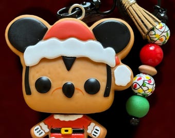 Mickey Mouse Christmas Keychain | Holiday Disney Charm | Festive Beaded Keychain | Stocking Stuffer