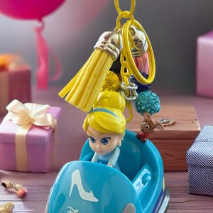 Disney Princess Car Keychain – Cinderella in Car Charm with Beads & Tassel
