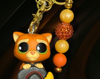 Puss in Boots Style Cat Keychain: Beaded Orange Kitty Charm