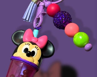 Minnie Mouse Cup Keychain – Disney-Inspired Bag Charm with Beads & Tassel