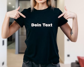 Camiseta feminina personalizada com seu próprio texto – camiseta feminina estampada, texto desejado, fonte e cor selecionáveis, brinde individual