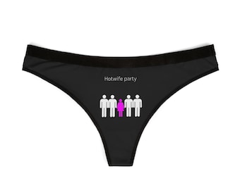 Black Women's Thongs, hotwife party cuckold lingerie, naughty panties, adult humor underwear, sexy gift for her, fetish lingerie