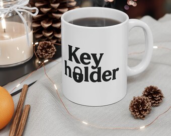 Keyholder Mug with Lock Icon | Chastity Key Holder Coffee Cup | Femdom FLR BDSM Gift | Kinky Keyholder Statement Mug | NSFW Humour