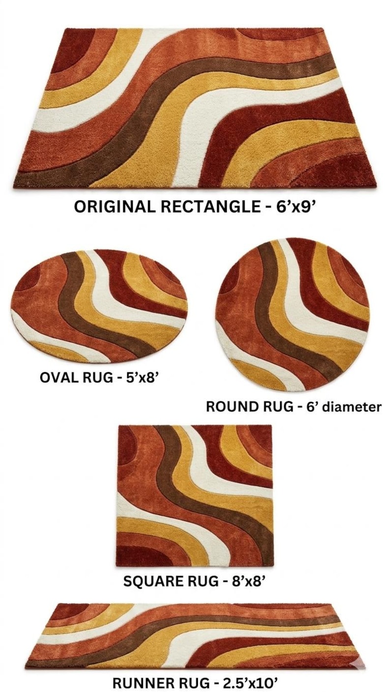 Mid Century Modern Abstract Rug, Retro Wavy Area Rug, 70s Boho Living ...