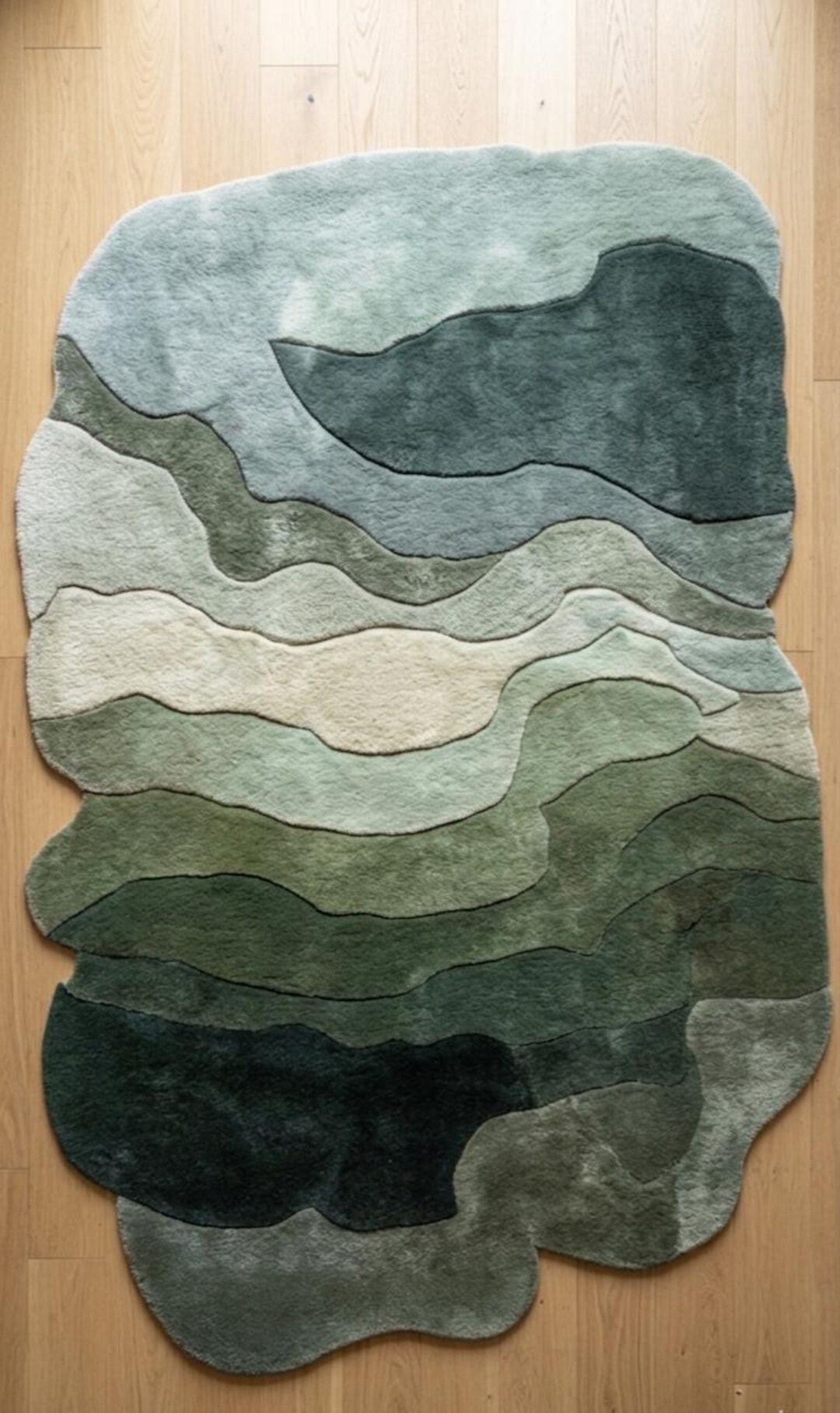 Abstract Green Area Rug, Irregular Shape Rug, Modern Wavy Rug, Sage ...