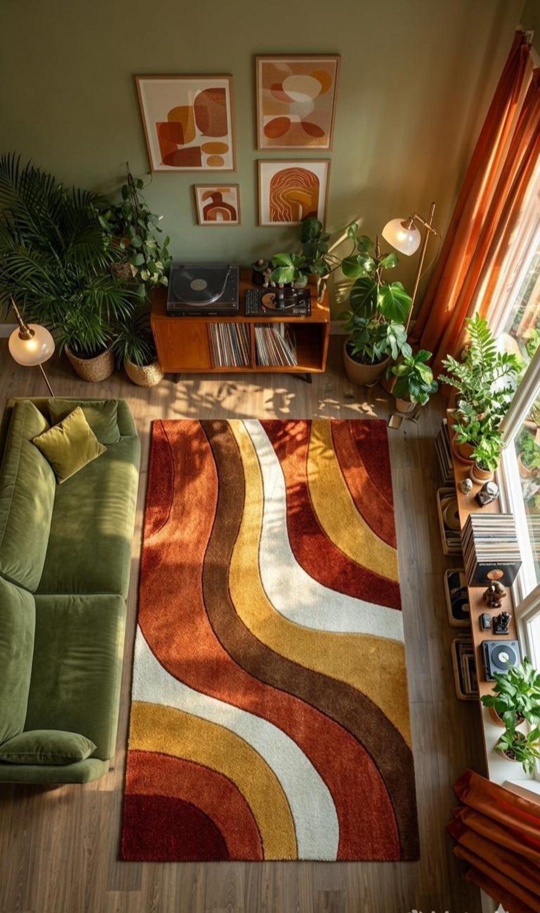 Mid Century Modern Abstract Rug, Retro Wavy Area Rug, 70s Boho Living ...