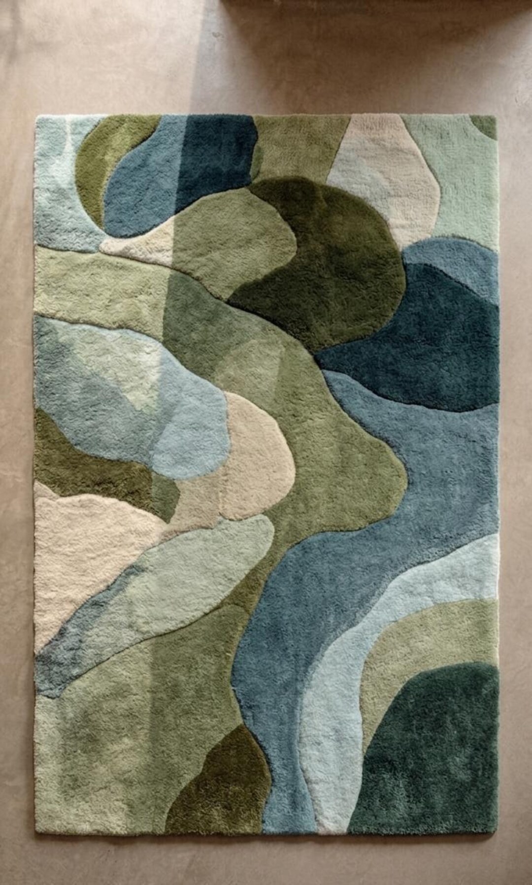 Hand Tufted Abstract Green Blue Rug, Modern Organic Shape Area Rug ...