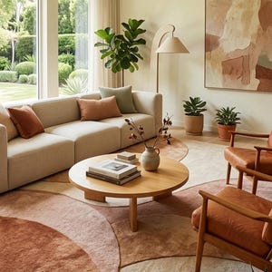 Modern Abstract Area Rug, Earth Tone Rug, Beige Brown Terracotta Rug, Hand Tufted Wool Rug, Living Room Rug, Scandinavian Minimal Rug image 2
