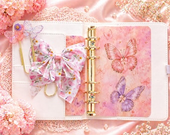 Butterfly Budget Binder Set | Pink Bow Jumbo Paper Clips, Dashboard (A5/A6/A7)