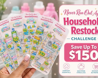 Household Restock Savings Challenge Cards | Laminated Budgeting Bundle