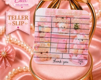 Pink Envelope Edit Cash Denomination Tracker | Reusable Teller Slip, Budgeting Tool