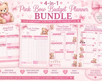 Pink Budget Planner Bundle | Paycheck Tracker, Cash Envelopes (Digital Download)