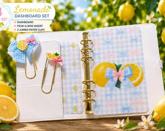Lemonade Dashboard Set | A5 A6 A7 Budget Binder Inserts, Jumbo Paper Clips