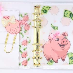 Piggy Budget Binder Set | A5 A6 A7 Dashboard & Decorative Paper Clips | Cash Stuffing Decor