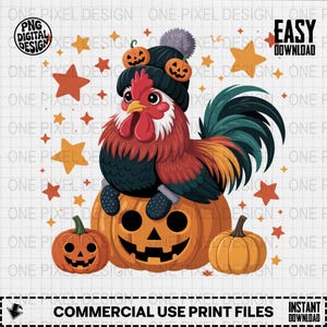 Halloween Chicken PNG, Cute Rooster Clipart, Pumpkin Png, Fall Png, Halloween Sublimation, Digital File PNG Download