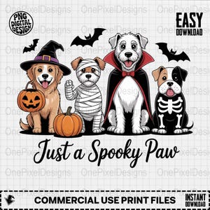 Spooky Paw PNG, Halloween Dogs Clipart, Witch Dog Png, Mummy Dog, Vampire Dog, Skeleton Dog, Digital Download