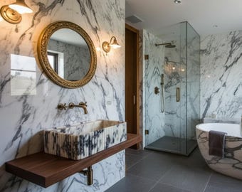 Lavabo de mármol Calacatta Viola tallado a mano, tamaño personalizado, tocador de baño personalizado, lavabo de mármol Calacatta Viola, lavabo para tocador