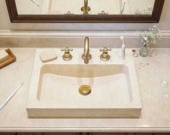 Lavabo de mármol travertino, lavabo de mármol de pared, lavabo de travertino hecho a mano