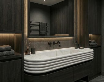 Handmade Carrara Marble Wall Mounted Sink, Floating Carrara Marble Sink With Vanity