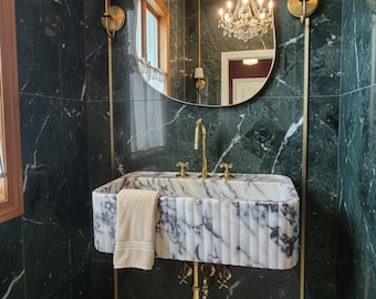 Lavabo de mármol Calacatta Viola personalizado, lavabo de mármol de montaje en pared, tocador de baño personalizado, lavabo para tocador