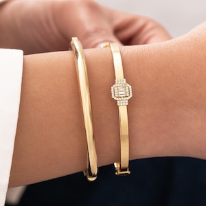 14K Gold Hinged Bangle Bracelet - Minimalist Everyday Jewelry