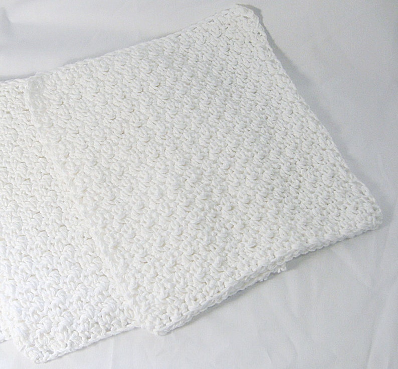 Dishcloth Set Crisp White Cotton Crochet 3 Pack Extra Large 9x9 image 4